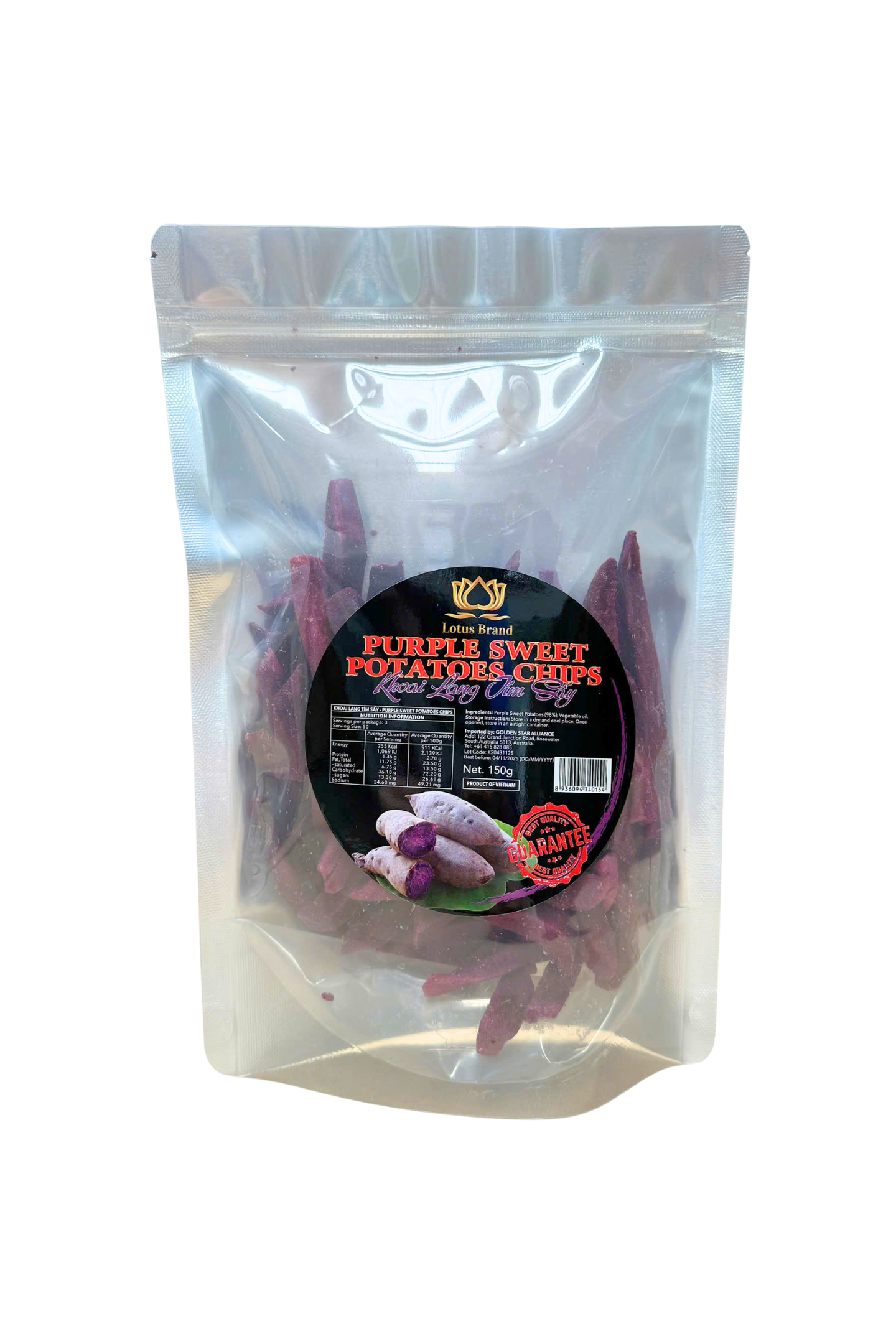 Lotus Brand Dried Purple Sweet Potatoes (Khoai Lang Tim Say) 150g