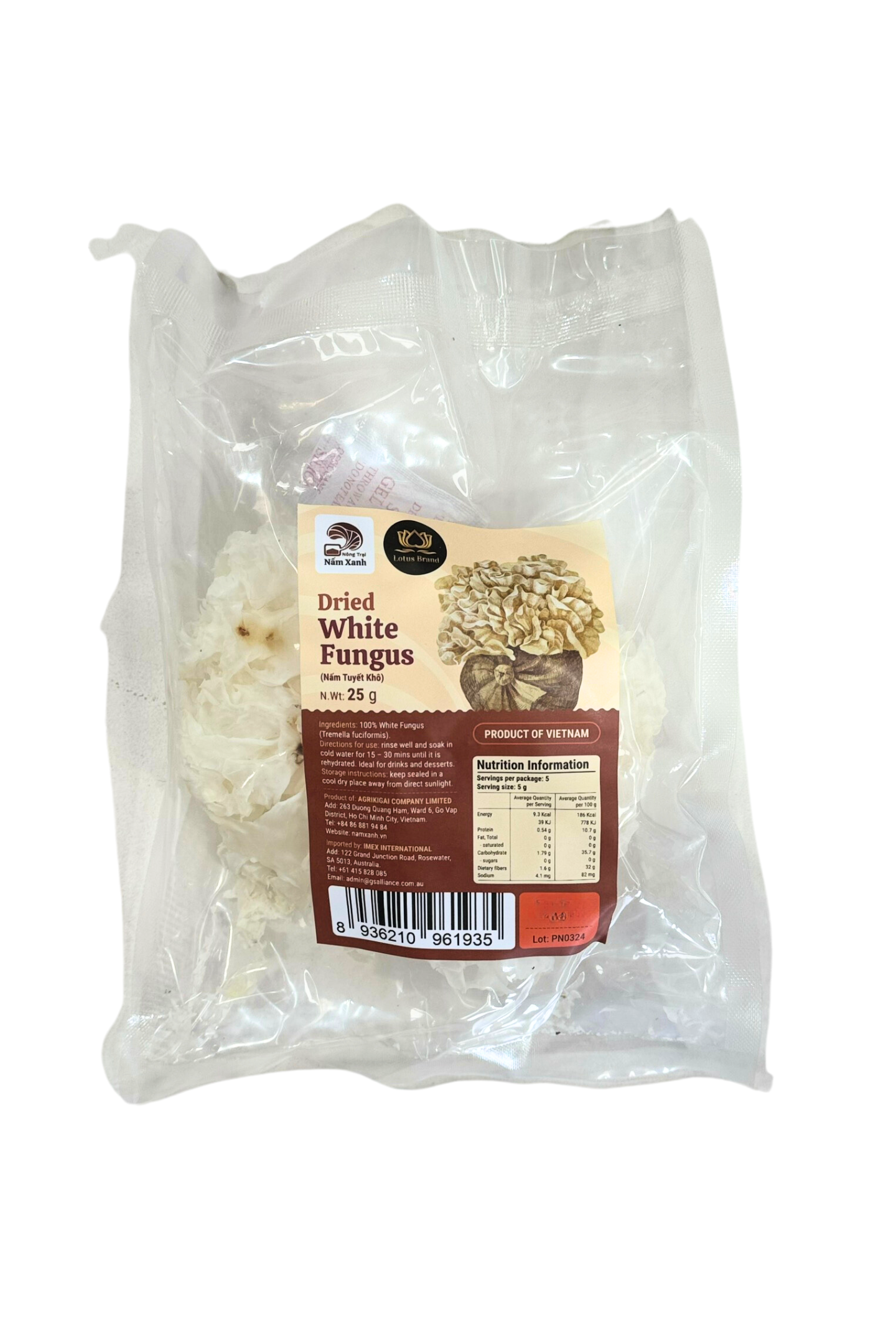 Lotus Brand Dried White Fungus (Nam Tuyet) 25g