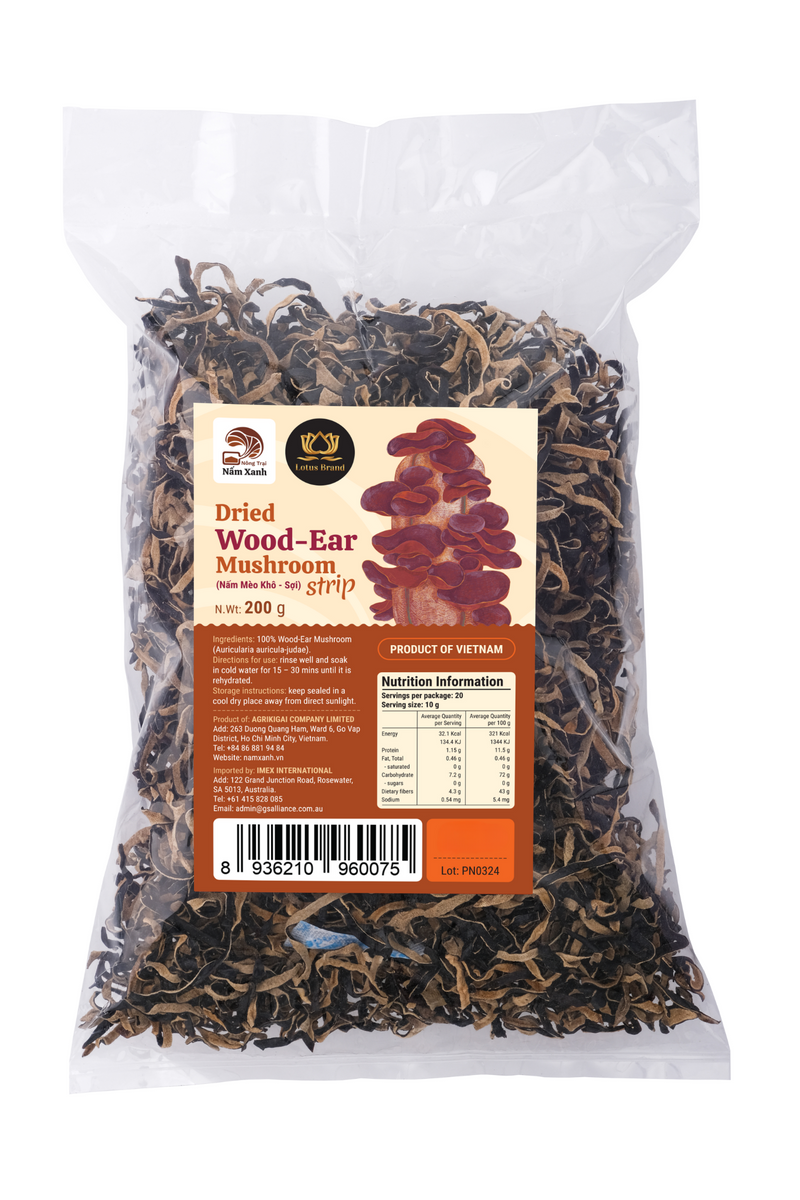 Lotus Brand Dried Wood-Ear Mushroom Strip (Nam Meo Soi) 200g